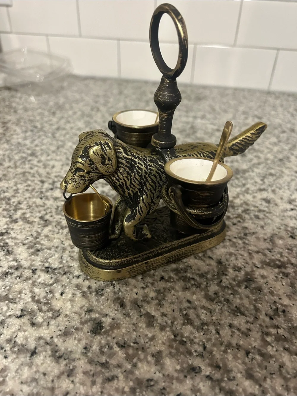 BW Dog Salt & Pepper Cellar antique brass NWT